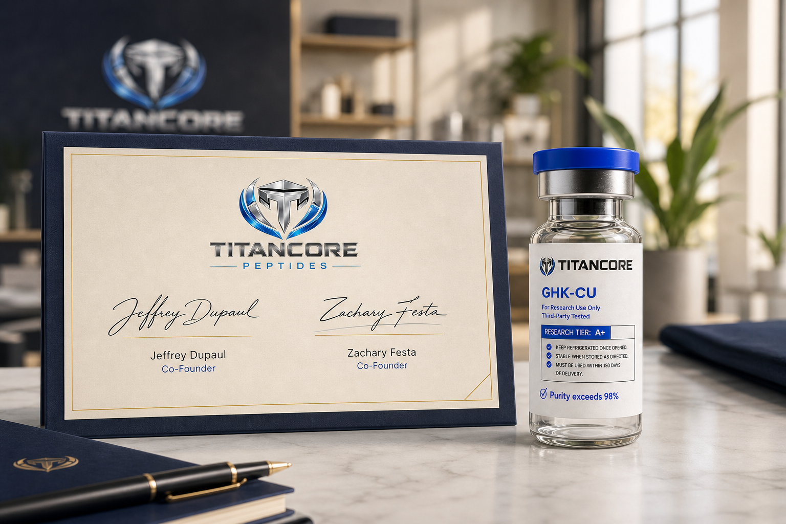 Official Titan Core products and emblem presented with the approved signatures of co-founders Jeffrey Dupaul and Zachary Festa
